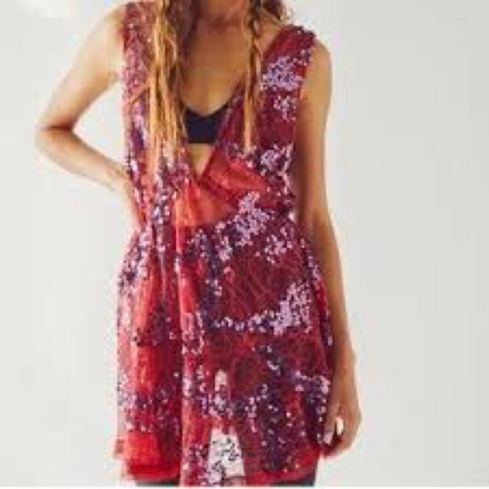 Free people mesh sequin slip dress small runs big